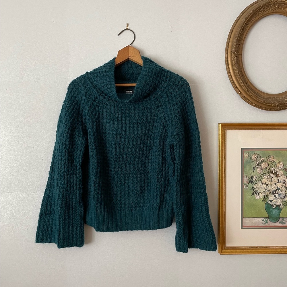 Anthropologie Mauve Flare sleeve cowl neck sweater